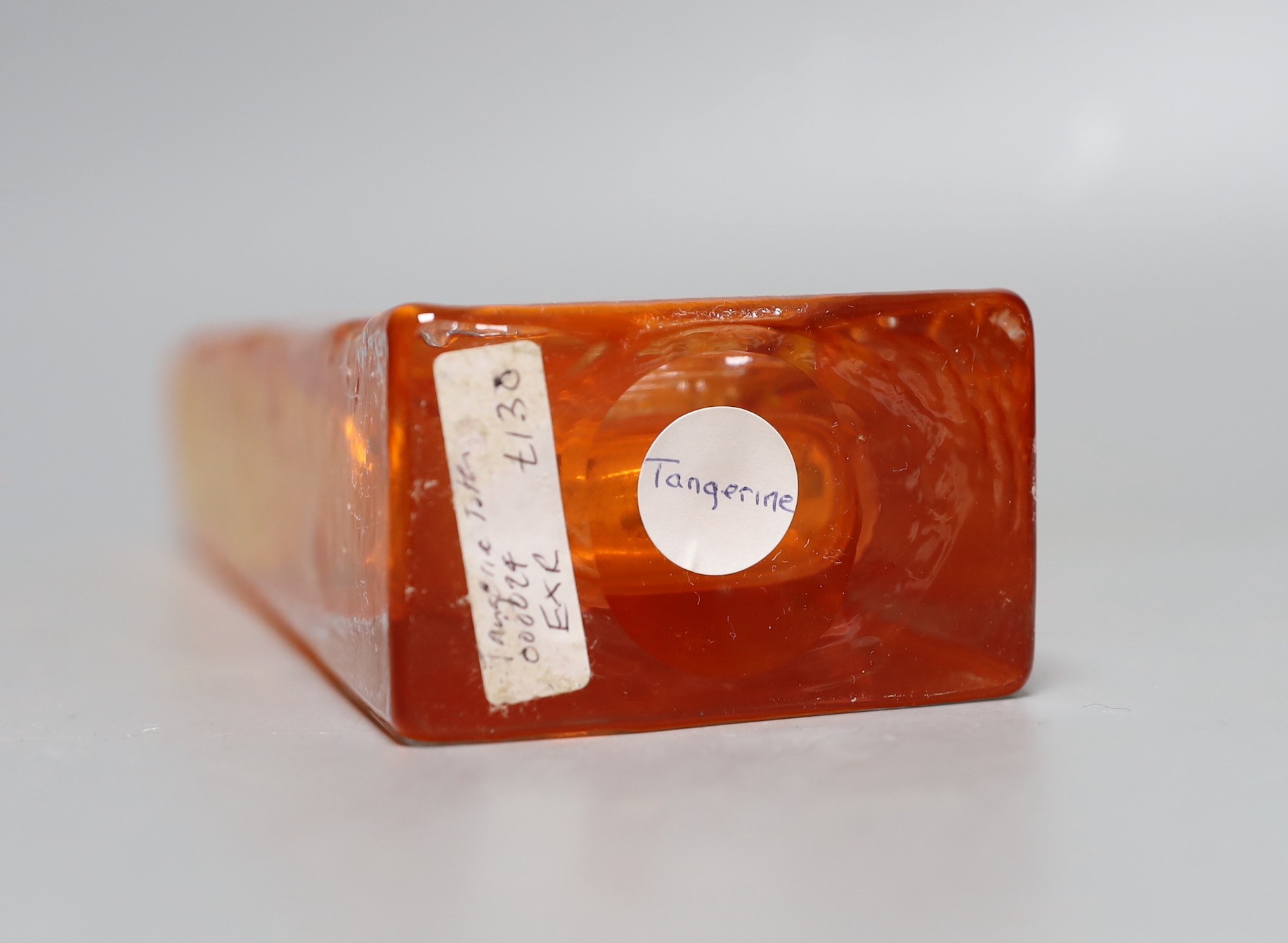 A Whitefriars 'Totem Pole' glass vase, designed by Geoffrey Baxter, pattern number 9671, tangerine glass, 27cm tall
